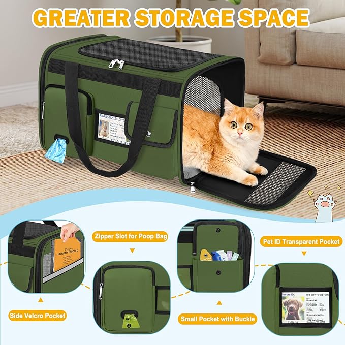 HUANLANG Cat Carrier Airline Approved,Soft-Sided Dog Carriers for Small Dogs Medium Cats,Pet Travel Carrier Up to 20 Lbs,Collapsible Cat Bag