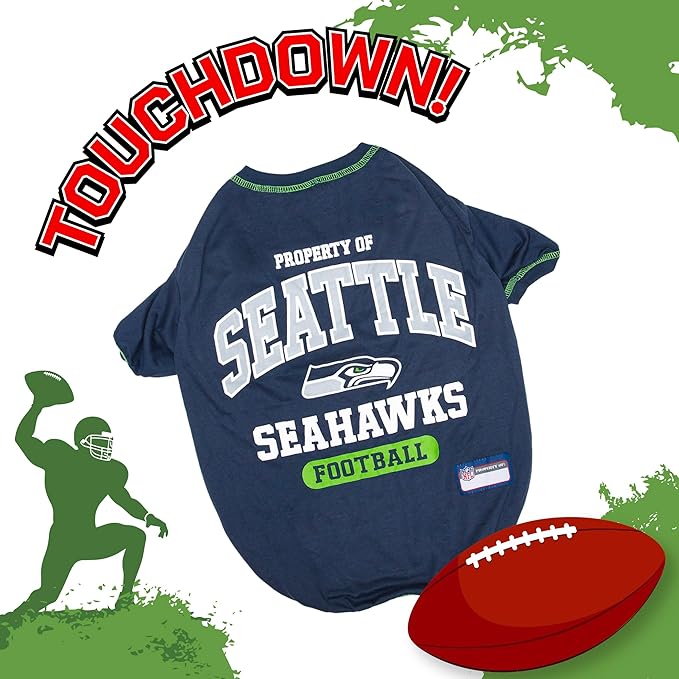 NFL Seattle Seahawks Dog T-shirt Small. - Licensed Shirt for Pets Team Colored with Team Logos- Premium Stretchable Materials for the comfort of your Dog & Cat