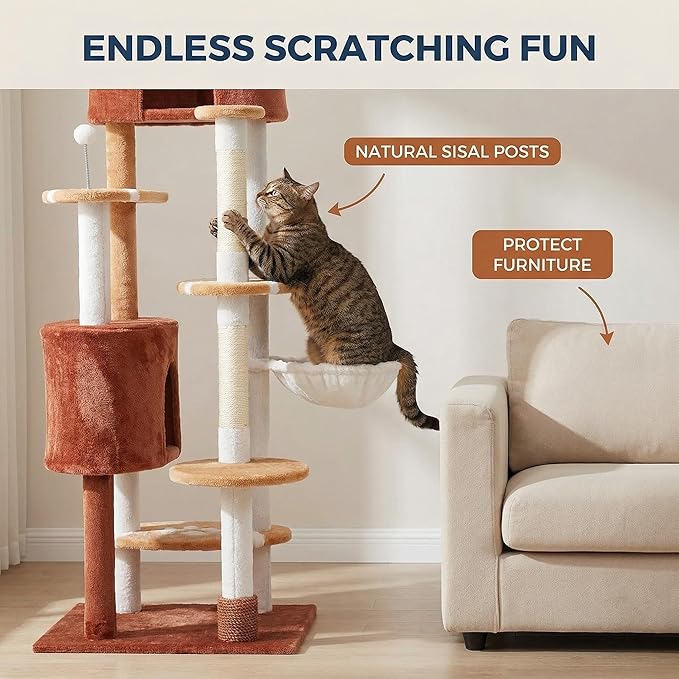 Erinnyees 74" Extra Large Football Cat Tree Tower for Indoor Cats, Multi-Level Sports Themed Cat Condo with Sisal Scratching Posts & Hammocks, Heavy Duty Tall Pet Furniture Gifts for Fans