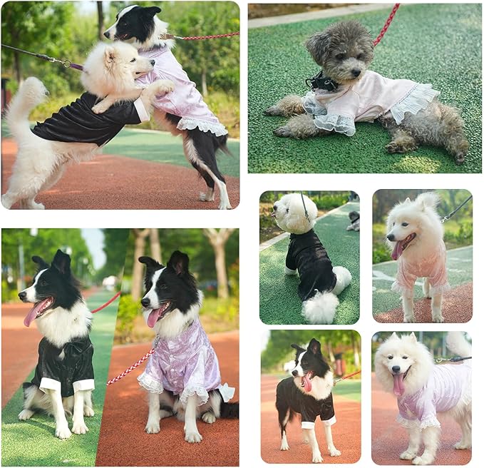 MAMORE Dog Shirts Dress, Elegant Embroidery Couple Dog Clothes for Girl Boy Small Medium Dogs Puppy Cats Set (Pink, 4X-Large)