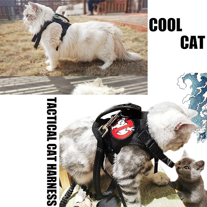AIWAI Tactical Cat Harness for Walking Escape Proof, Adjustable Pet Vest Harness with Control Handle for Large Cat Small Dog, Soft Mesh, Gift with Patch