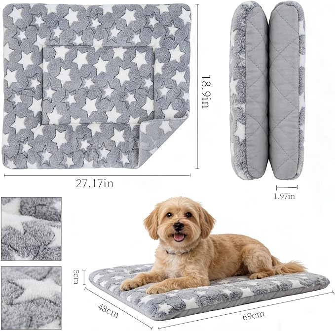 Self Warming Cat Bed Mat, 27.17” x 18.9” Gray Self Heating Pet Pad for Indoor & Outdoor Cats Dogs, No Electricity Thermal Warming Mat, for Crate Bed Furniture