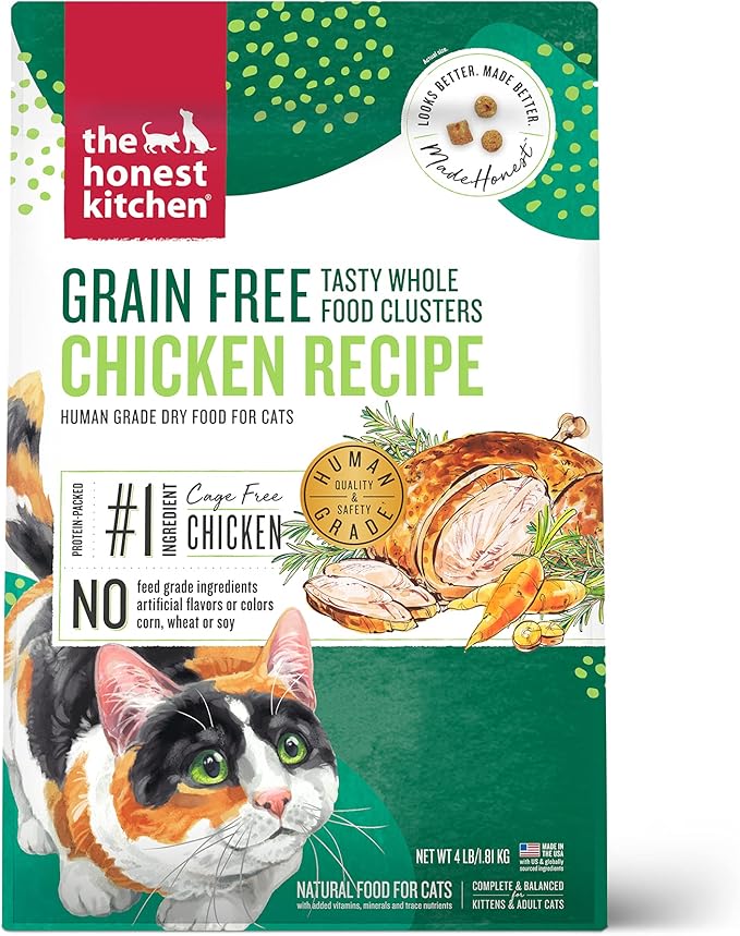 The Honest Kitchen Human Grade Dry Cat Food, Whole Food Clusters Grain Free Chicken Dry Cat Food, 4 lb Bag