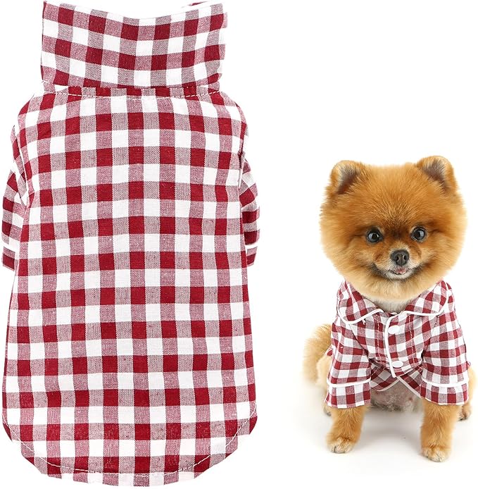 SMALLLEE_LUCKY_STORE Dog Pajamas for Small Medium Dogs Cats Soft Pet Sleepwear Shirts Comfortable Lapel Pjs Loungewear Clothes Bulldog Chihuahua Yorkie Two-Legged Outfit, Red, L