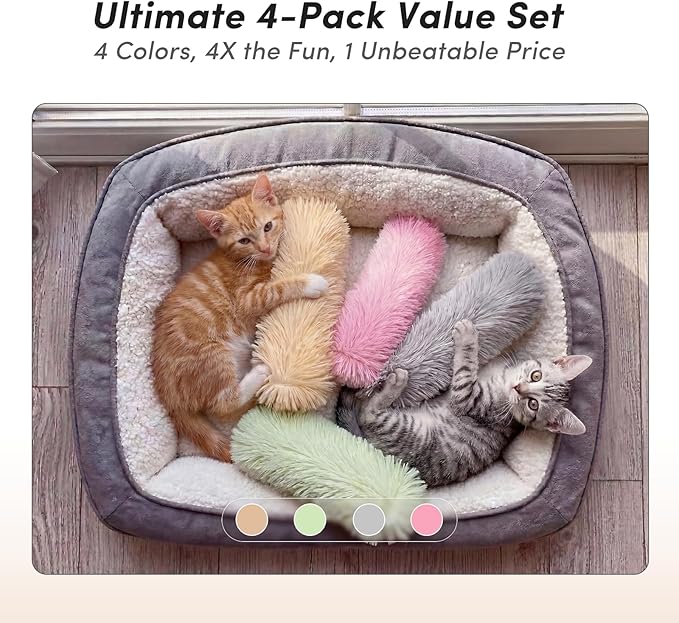 Catnip Cat Toys 4 Pack, Soft Cat Pillow Kicker Toys with Crinkle Sound, Interactive Cat Plush Toys for Indoor Cats and Kittens