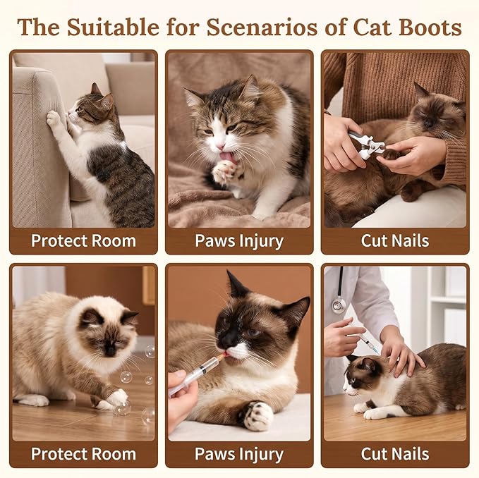 4 Pcs Cat Booties Anti Scratch Mittens Gloves Mesh Cat Claw Covers Kitten Protectors Foot Booties Breathable Adjustable Kitten Shoes to Prevent Scratching for Nail Trimming Pet Bathing