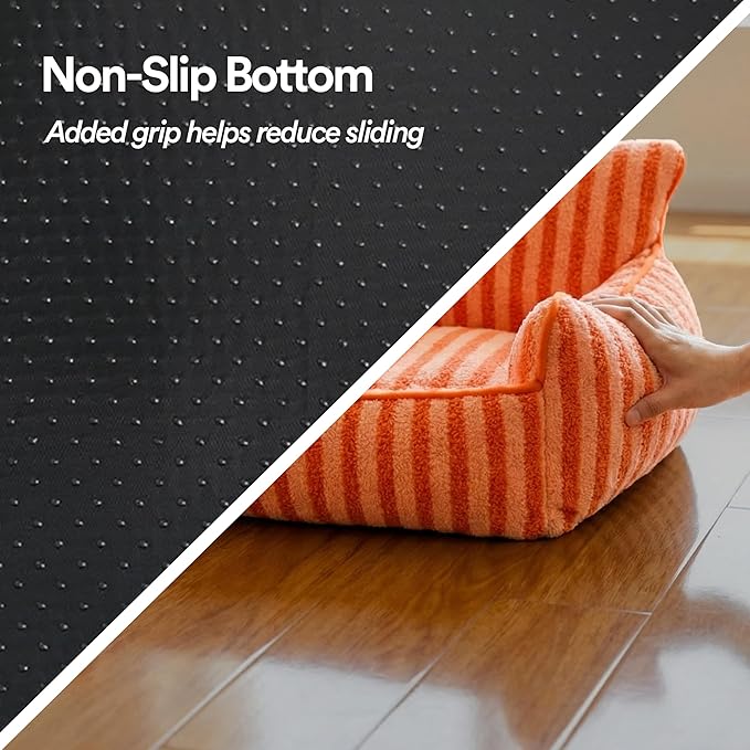ZEZE Furniture-Style Sofa Pet Bed, Washable Plush Couch Bed with Bolstered Sides & Non-Slip Bottom for Dogs & Cats, Cozy Indoor Bed (Orange, Large)