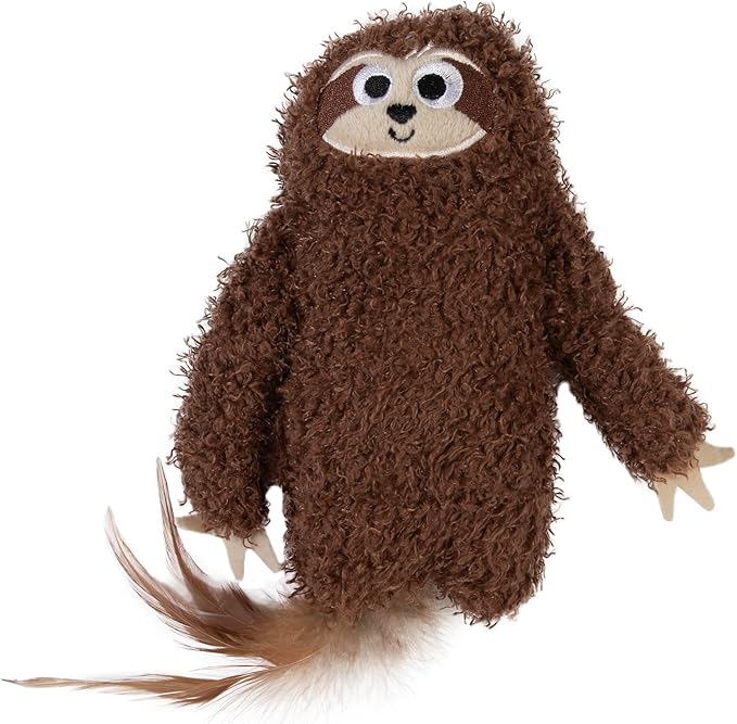 Mad Cat Sloth Kicker Crinkle Cat Toy with Catnip & Silvervine, Pack of 1, Brown