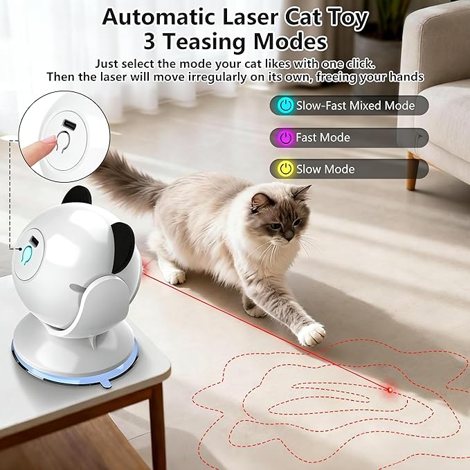 Wortade Automatic Cat Laser Toys for Indoor Cats, Laser Cat Toys for Bored Indoor Adult Cats, Interactive Cat Toy Rechargeable with Suction Cup, Place Anywhere