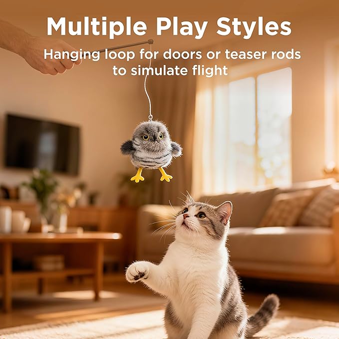 Flapping Bird Cat Toy, Small & Lightweight Catnip Toy for Cats, Interactive Cat Toy with Motion & Chirping Sound for Indoor Cats, Cuckoo Flappy Bird Cat Toy