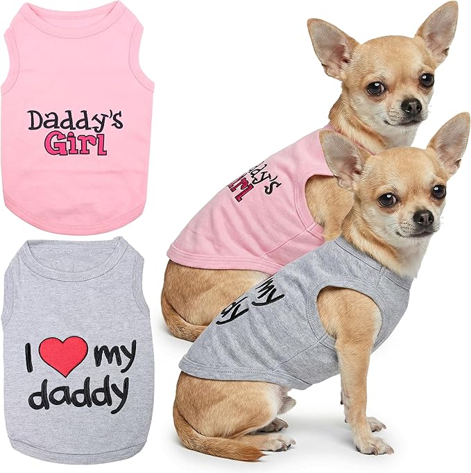 Parisian Pet 2 Pack Dog Shirts – 100% Cotton Shirts for Small Dogs – Sleeveless I Love My Daddy & Daddy’s Girl Dog Clothes – Breathable Summer Pet Apparel - Stretchy and Stylish Puppy T Shirts