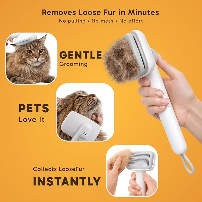 Wolfster Self Cleaning Deshedding Cat Brush for Dogs & Cats - Skin Friendly Shading Brusn, Friendly Pet Sliker Brush for Long & Short Hair Animals, Deshedding Tool for pet supplies (White)