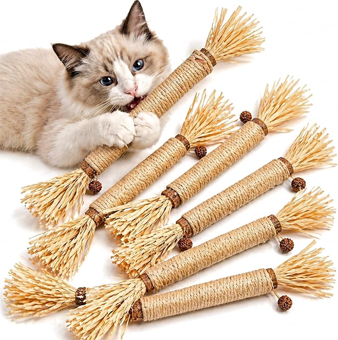 7 Pack Silvervine Sticks for Cats, Natural Kitten Grass Cat Dental Chew Toys for Teeth Cleaning, Catnip Teething Treat for Indoor Kittens, Interactive Wood Kicker for Aggressive Chewers