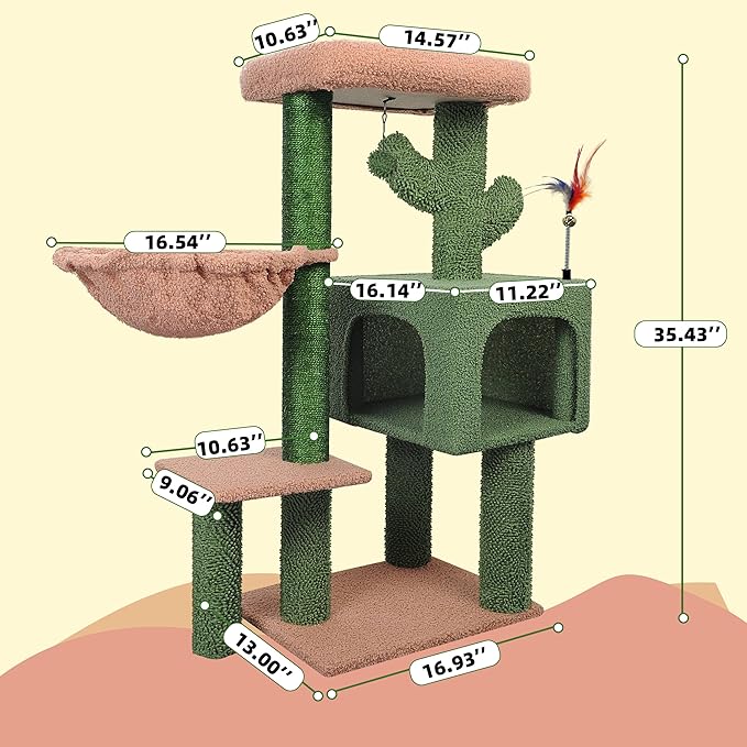 AIWIKIDE Cat Tree Has Scratching Toy with A Ball Activity Centre Cat Tower Furniture Jute-Covered Scratching Posts (Green, 36.6'')