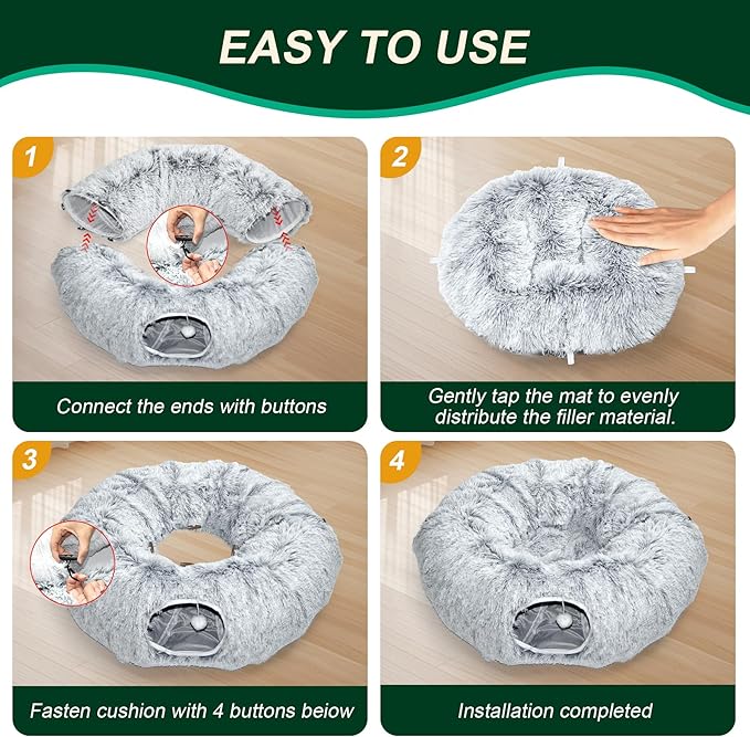 VIVOYAN Multifunctional Cat Tunnel Toy - XL Interactive Cat Play Tunnel with Climbing Holes and Thick Resting Mat, Ideal for Mult Homes and Extended Playtime