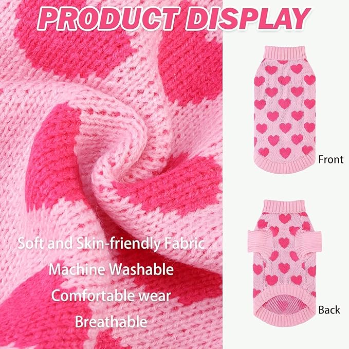 KOOLTAIL Cat Sweater - Outfit with Heart Love Pattern Cold Weather Soft Warm Knit Turtleneck Clothes for Cats Kitten Small Dogs Puppy Pink S