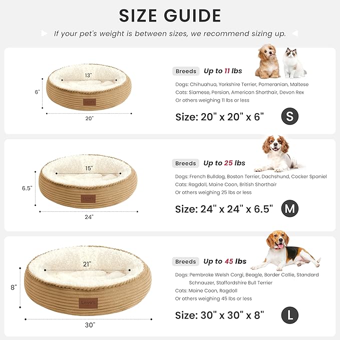 Love's cabin Round Donut Cat and Dog Cushion Bed, 30in Pet Bed for Medium or Large Dogs, Anti-Slip & Water-Resistant Bottom, Soft Durable Fabric Pet Beds, Washable Calming Cat Bed, Beige