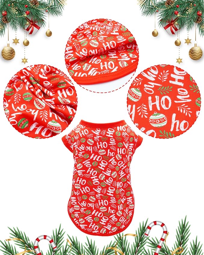 PET SHOW 4 Pack Christmas Dog Shirts for Extra Large Dogs Tank Top Tee Red Green Xmas Santa Gnome T-Shirts Pets Holiday Party Sleeveless Vest Dog Clothes Boys Girls(XXX-Large)