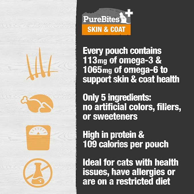 PureBites Plus Squeezables Cat Treat • Topper 71g | Skin & Coat | 5 Ingredients | Case of 15
