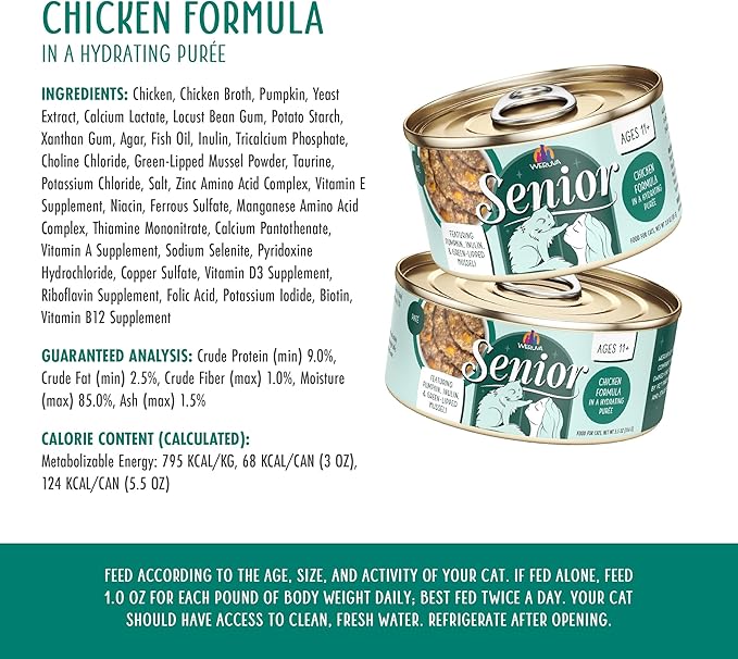 Weruva Senior Cat Food, Chicken in a Hydrating Purée, 3oz Can, Pack of 12