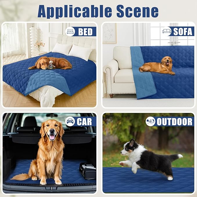 Smiry Waterproof Dog Bed Cover Blanket 82x82, Soft Reversible Pet Blanket, Washable Leakproof Cats Dogs Couch Cover for Sofa, Couch, Furniture, Navy/Blue