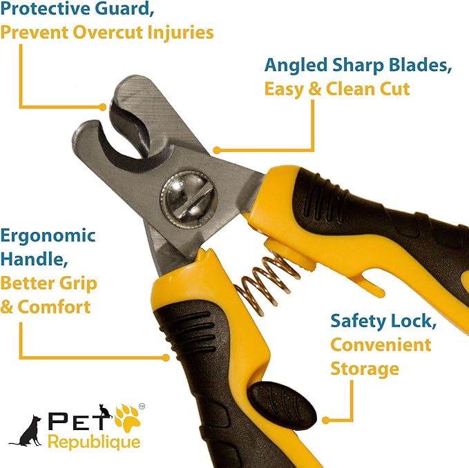 Pet Republique Dog Nail Clippers - Puppy, Large Bird Claws Nails Trimmer Tool – Sharp and Durable Angled Blades with Protective Guard - Size Large with Filer