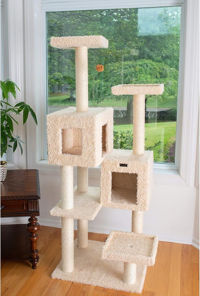 Armarkat A6702 Pet Cat Tree with Two Real Wood Houses, 67", Beige