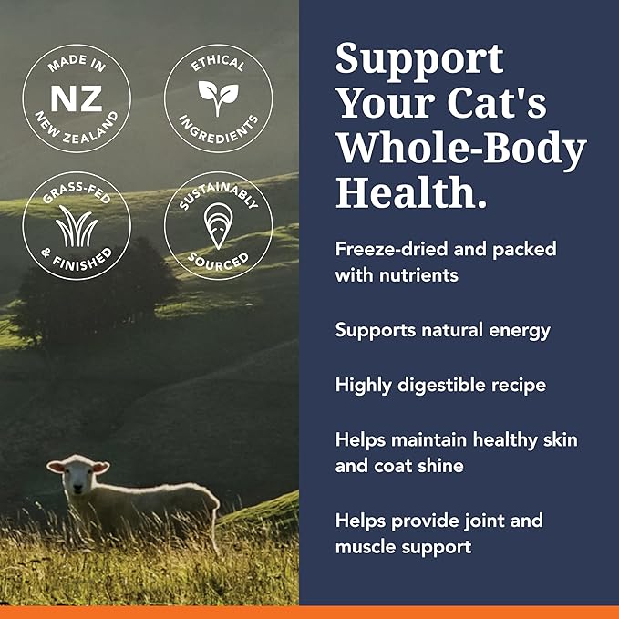 Feline Natural High Protein Dry Cat Food, Freeze-Dried Diet with 98% Meat, Organs & Seafood, No Peas, Grains, or Artificial Additives, Made in New Zealand, Chicken & Lamb, 1.8lb