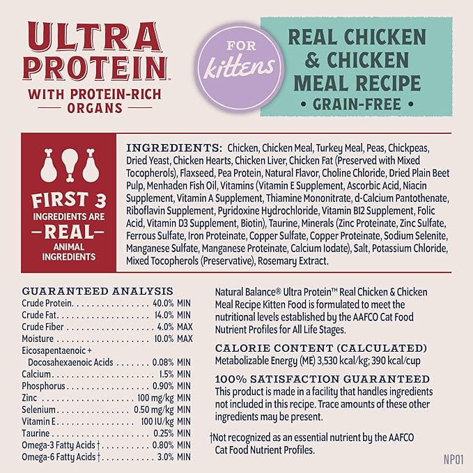 Natural Balance Ultra Protein Kitten Dry Cat Food, Real Chicken & Chicken Meal Recipe with Protein-Rich Organs - 6 lbs.