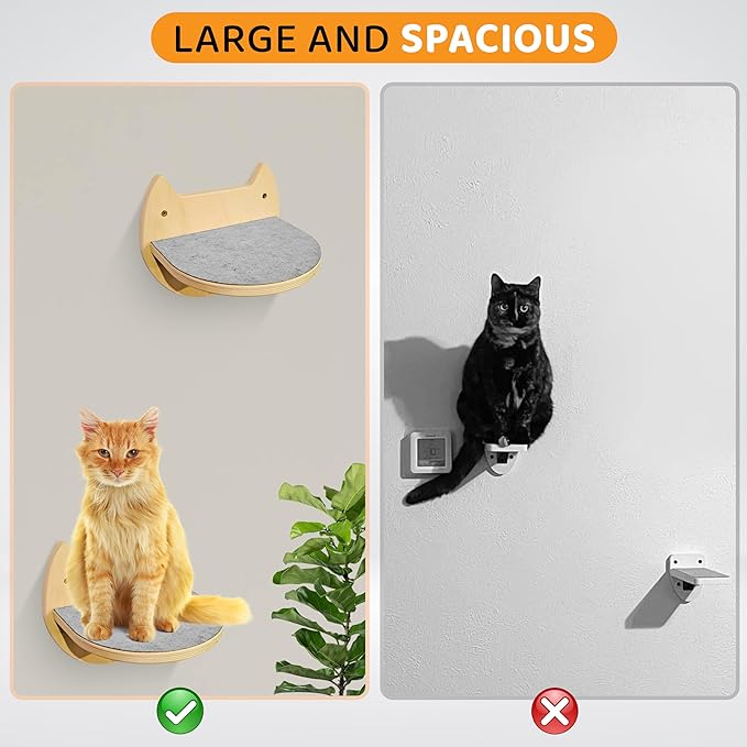 Cat Wall Shelves – 3 Steps Climbing Furniture & Perch for Indoor Cats up to 30lbs, Wooden Floating Shelf with Non-Slip Pad Bed, Modern Corner & Wall Mounted for Playing and Lounging - Natural