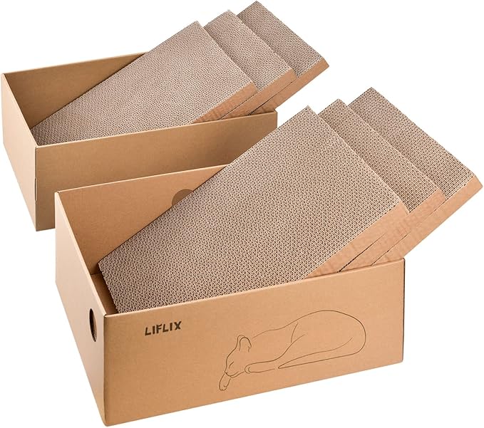 LIFLIX Cardboard Cat Scratcher with 2 Boxes, 6PCS Reversible Cat Scratch Pads in Large Cat Scratcher Box, 17.1" ｘ13.2 ｘ6.1