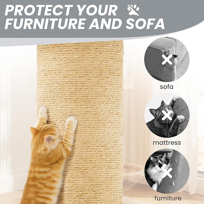 59in Large Cat Tree Tower for Indoor Cats with Soft Plush Hang Ball, Two Condos, Sisal Scratch Posts & Rope Play for Kittens/Adult Cats, Grey