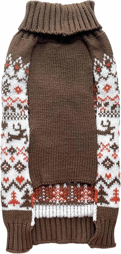 Turtleneck Christmas Sweaters for Dogs, Holly Ugly Vintage Knit Reindeer Holiday Pet Outfit for Large Dogs Brown XX-Large (XXL) Size Back Length 23"