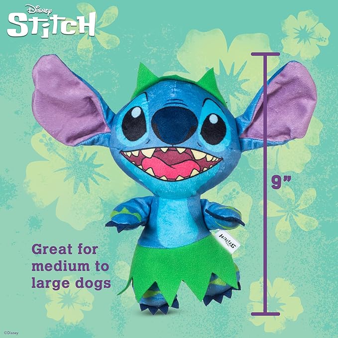 Disney for Pets Lilo and Stitch Bow Wow Luau Plush Dog Toy, – Squeaker & Crinkle Sound – Cute Dog Toy Fans, 9 Inch