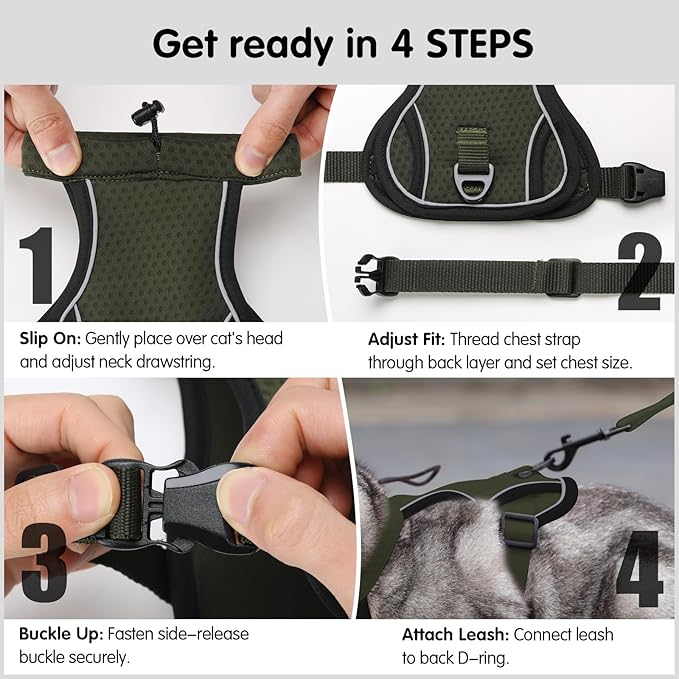 LIANZIMAU Cat Harness and Leash Escape Proof,Adjustable Cat Harness for Outdoor Walks with Reflective Strip, Lightweight and Soft Mesh Vest