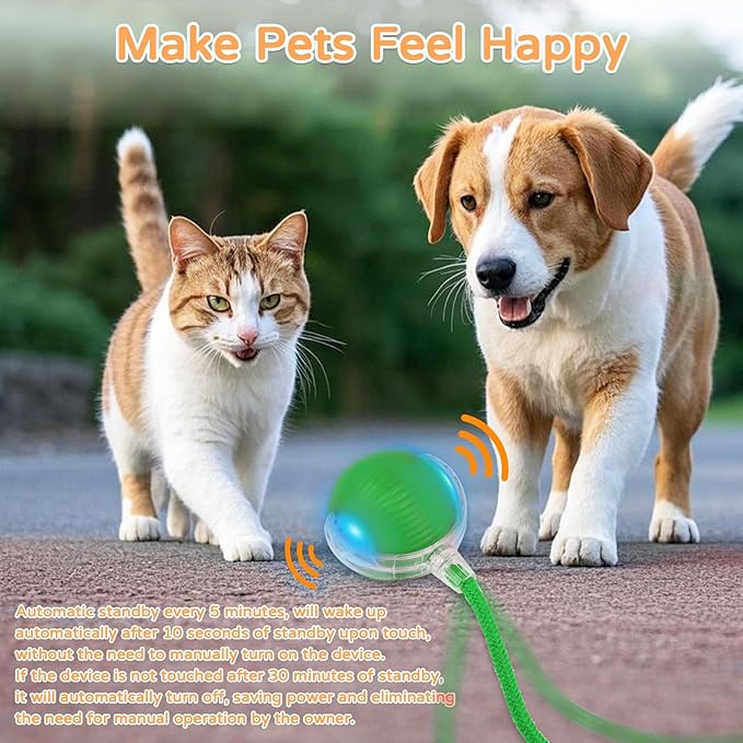 Goosheep 2025 New 1Pack Cat Ball Kitten Toys for Indoor Interactive Kitty Ball Toy Speedy Tail 360° Automatic Rolling for Dog, Cat(Green)
