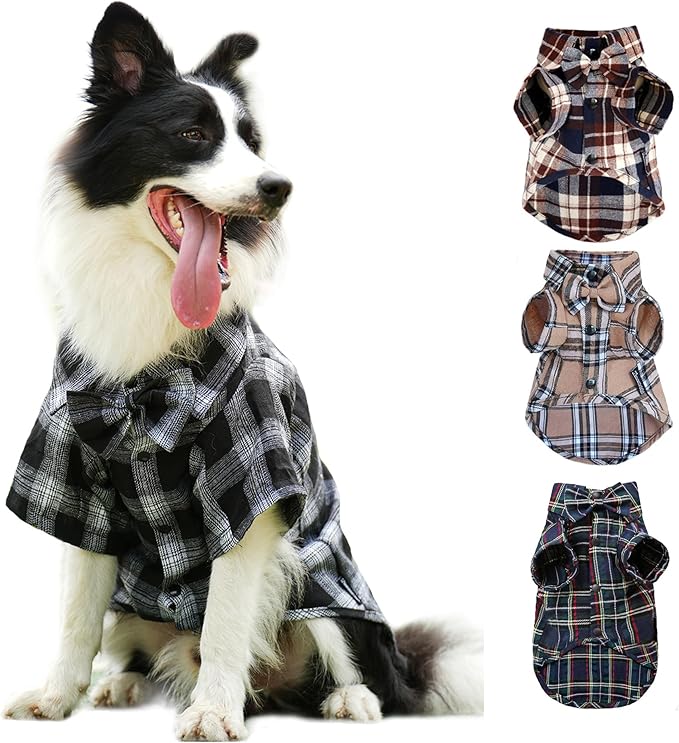 Pet Shirt Clothes for Dogs and Cats, Puppy Plaid Cotton Polo Shirts Adorable Casual Pet Apparel T Shirts (Black&White, X-Small)