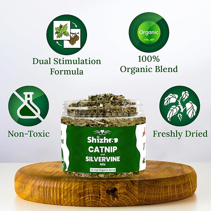 Catnip Silver Vine Blend for Cats & Kittens, Non-Toxic Freshly Dried and Dual Stimulation Formula Organic Silvervine Haze & Cat nip for Cats to Activate Your Kitty's Playful Side