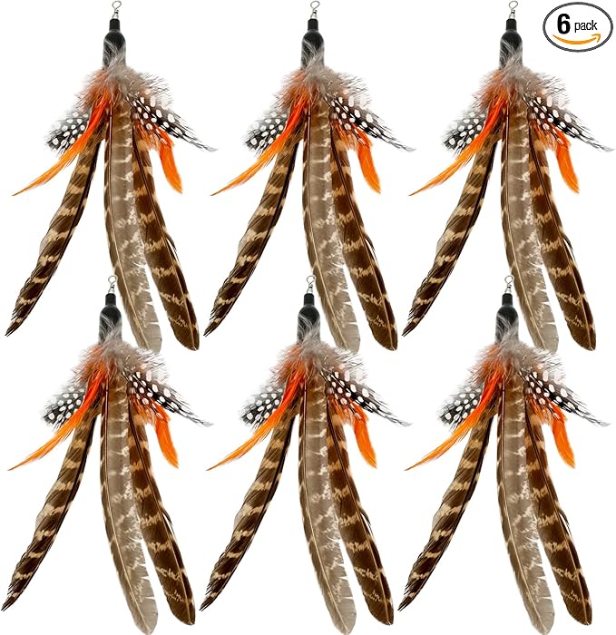 Cat Feather Toys Refills, 6 Pieces Handmade Da Bird Feathers Refill, Cat Wand Replacement Feather for Indoor Cats (B)