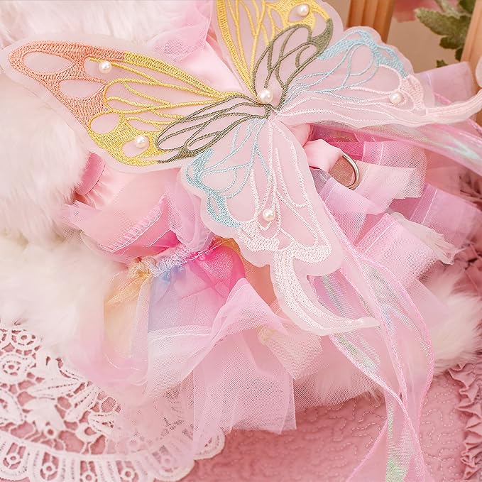 Pet Butterfly Dress,Pink Lolita Dress for Small Dogs Pet Princess Butterfly Wing Lace Tutu Skirt Cat Puppy Kitten for Summer Outfits Spring Gifts
