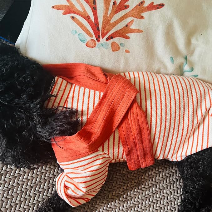 Soft Puppy Stripe Dog Shirts Pet Apparel Cat Tee Dog Sweatshirt Pet Breton Top Pet Clothes for Small Dogs (Orange Red, Small)