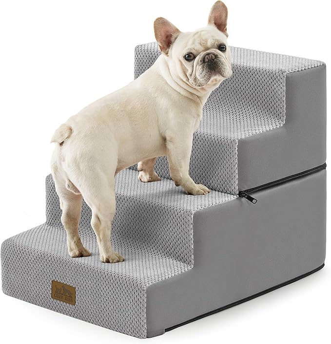 COZY KISS Dog Stairs for Small Dogs, 4 Tier Removable Pet Stairs for Couch and Bed, 17.7" H Dog Steps for Old Cats, Puppy, Small Dogs, 15.7x23.6x17.7 inch, Gray