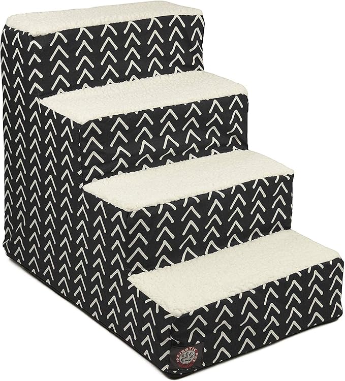Majestic Pet 4 Step Portable Dog Stairs for Small Dogs to get on Bed Supports 250 lbs or Less – Dog Steps for High Bed with Machine Washable Cover –Pet Stairs for Cats Boho Arrow Black