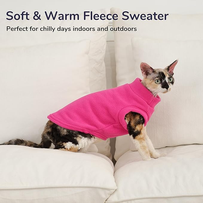 PUMYPOREITY Fleece Sphynx Cat Clothes, Warm Thick Cat Sweater, Soft Winter Coat for Hairless Cats, Cold Weather Pet Sweater for Dogs and Cats, Pink, 2XL