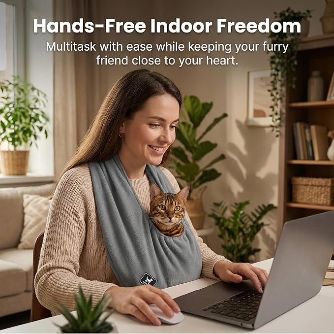 Cat Sling Carrier Critter Cuddler - Soft Breathable Cat Carrier, Pet Carrier for Cats/Kittens/Small Dogs (3-13 lbs), Hands-Free 2-Wearing Styles Indoor/Outdoor Cuddle Bag (Dark Gray)