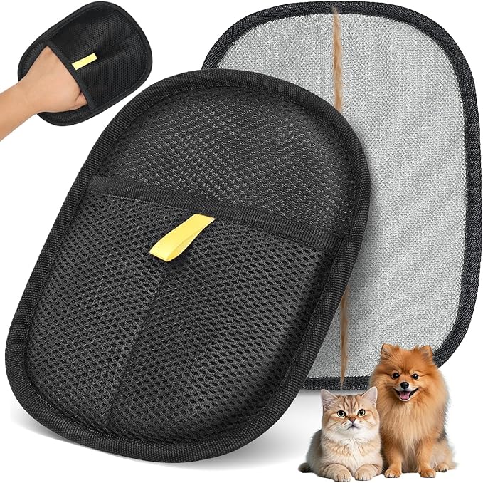 Pet Hair Removal & Grooming Gloves, Reusable Electrostatic Pet Fur Remover Mitt, Washable Shedding Brush Glove for Dog Cat, Multi Surface Lint & Fur Cleaning Tool for Furniture, Car & Carpet