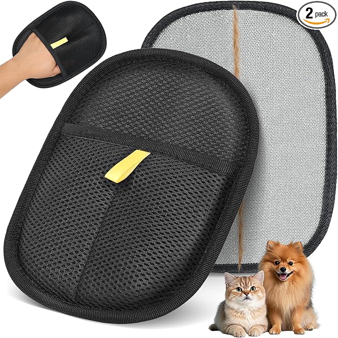 Pet Hair Removal Gloves, 2 Packs Reusable Electrostatic Pet Fur Remover Mitt, Washable Shedding Brush Glove for Dog Cat, Multi Surface Lint & Fur Cleaning Tool for Furniture, Car & Carpet