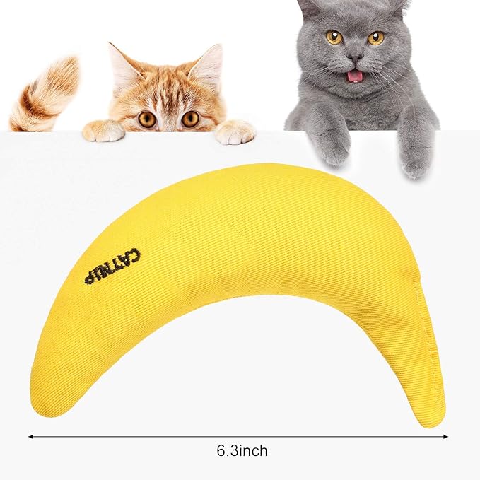 Sotiff 4 Pieces Catnip Toys Yellow Banana Cat Chew Catnip Toys Kitten Interactive Toy Reliable Catnip Filled Cat Toys for Indoor Cats Kittens Chewing Biting Grinding Claw 4 Count Pack of 1