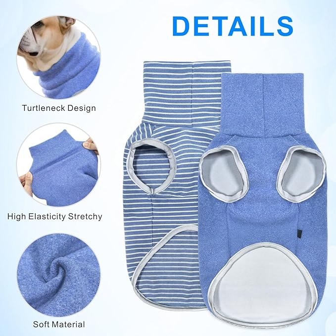 Idepet 2 Pack Striped Dog Sweater, Stretchy Dog Shirt Vest Turtleneck Pet Pullover Puppy Clothes Reflective Sweatshirt Fleece Cat Apparel (Blue Stripe + Navy, X-Small)