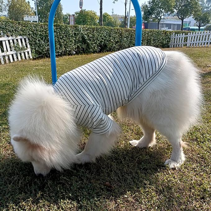 Dog and Owner Matching Clothes,White Striped Dog Shirts Summer T-Shirt Pajamas for Medium Large Dogs with Embroidered Smiley Face(Pet 5XL)